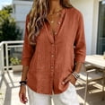 thumbnail image 4 of Duoif Women's V Neck Button 3/4 Sleeve Linen Blouse Loose Fit Solid Color Summer Top 2026, Burgundy, L, 4 of 7