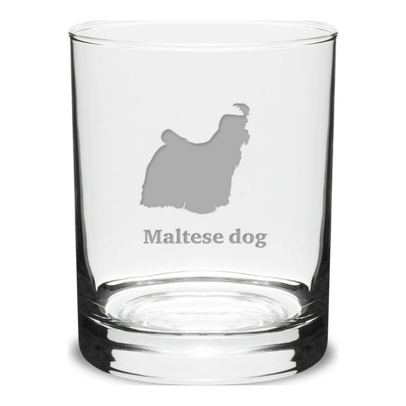 Maltese Dog Deep Etched 14 oz Classic Double Old Fashion Glass