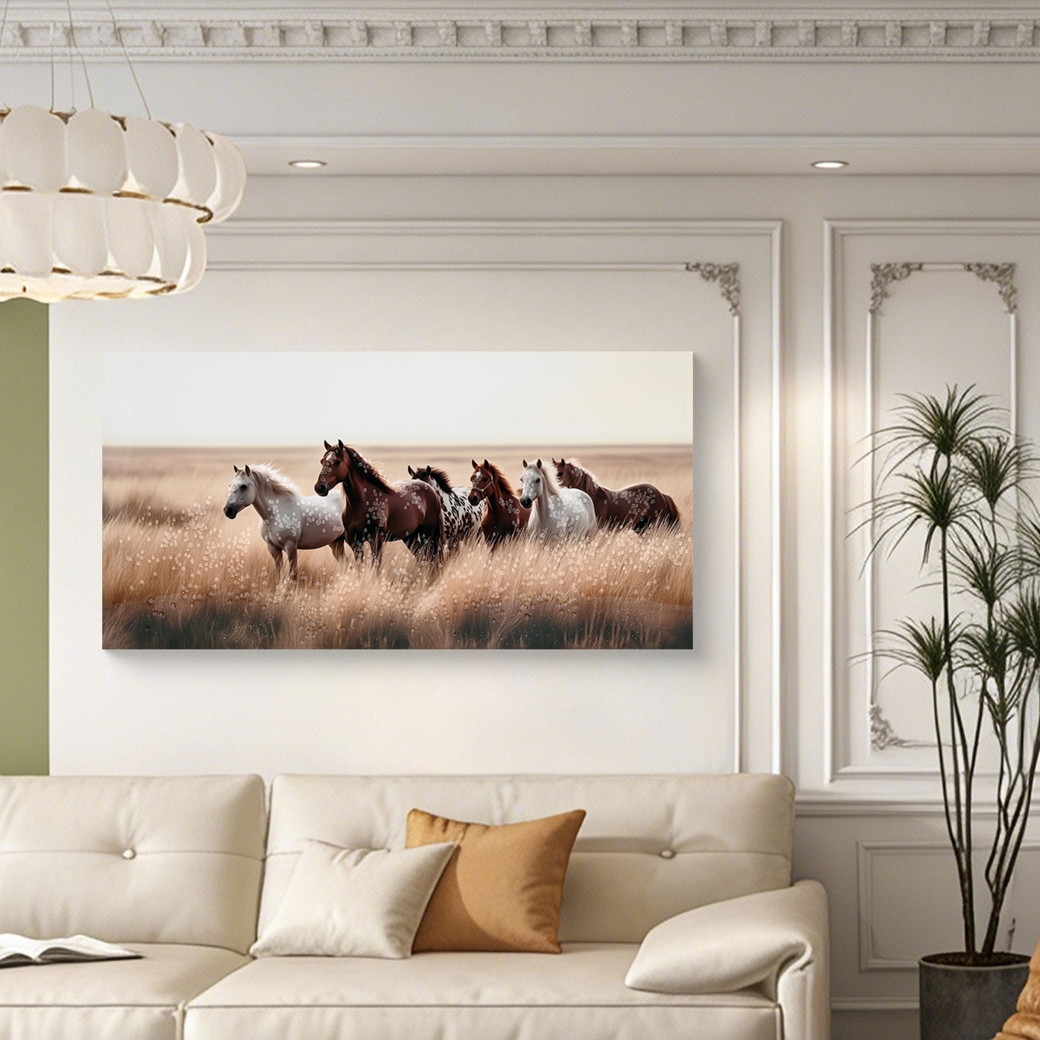 MOONMISS 40x20 Horse Canvas Wall Art Country Western Farmhouse Rustic Wild Horses Living Room Bedroom Decor