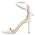 thumbnail image 2 of FSJ Women Sexy Back Bowknot Ankle Buckle Strap Sandals Open Toe One Strap Stiletto Heels Slide Pumps Wedding Summer Dress Shoes Size 8.5 White, 2 of 4