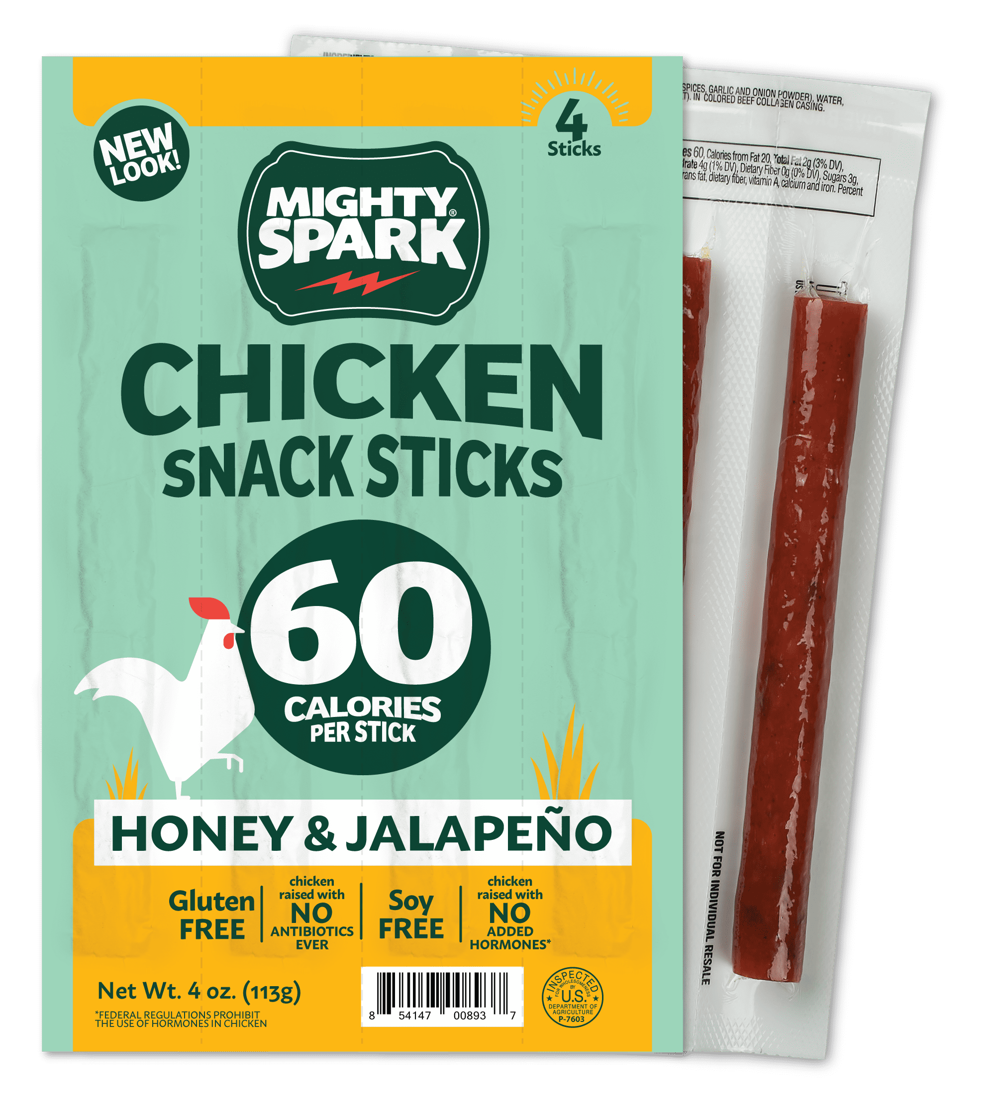 (2 pack) Mighty Spark All Natural Chicken Honey & Jalapeno Snack Sticks, 4 oz, 4 Pack Individually Wrapped