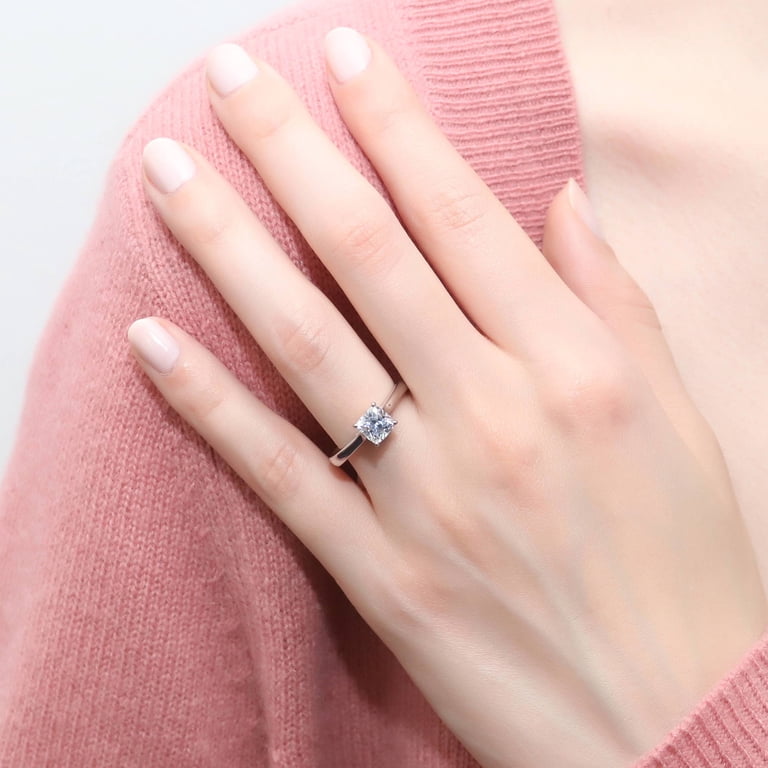 BERRICLE Sterling Silver 1.25 Carat Cushion Cut Cubic Zirconia Solitaire Ring – Rhodium Plated