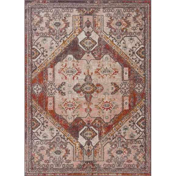 BoutiqueRugs Yennora Traditional Area Rug - Brick Red, Camel, Charcoal - 5'2" x 7'