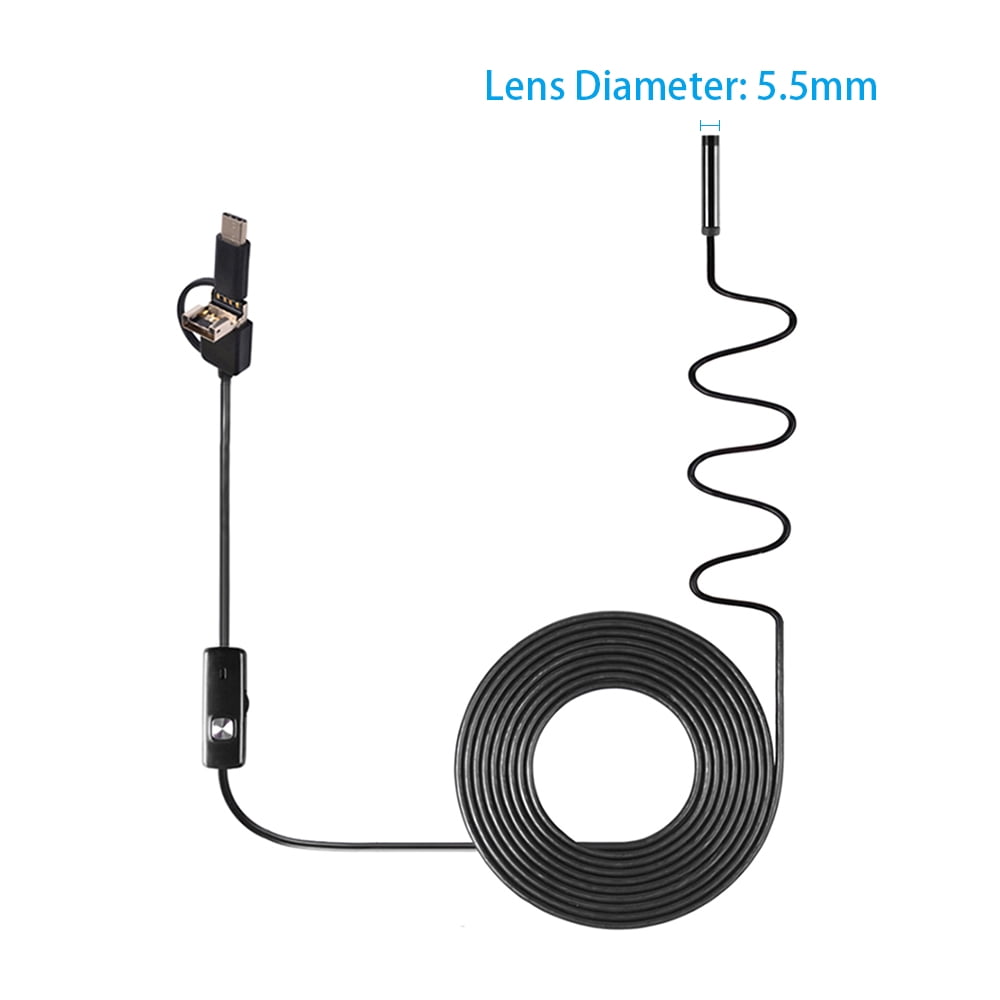 3-in-1 Industrial Borescope Inspection Camera Built-in 6 LEDs IP67 Waterproof USB Type-C Replacement for Android Smartphones/PC