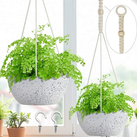 HTOOQ 2 Pack Hanging Planters for Outdoor Indoor Plants, 8 Inch Hanging  Plant Pots with 2 Drainage Holes and Plugs, Speckled White Hanging Flower  Pot Plant Holder for Boho Home Garden Decor White - 