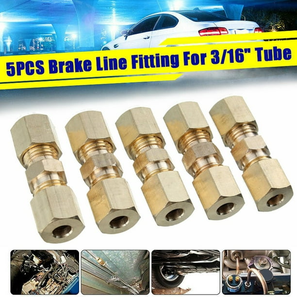 5Pcs Brass Compression Fittings Connector 3/16'' OD Hydraulic Brake Lines  Union
