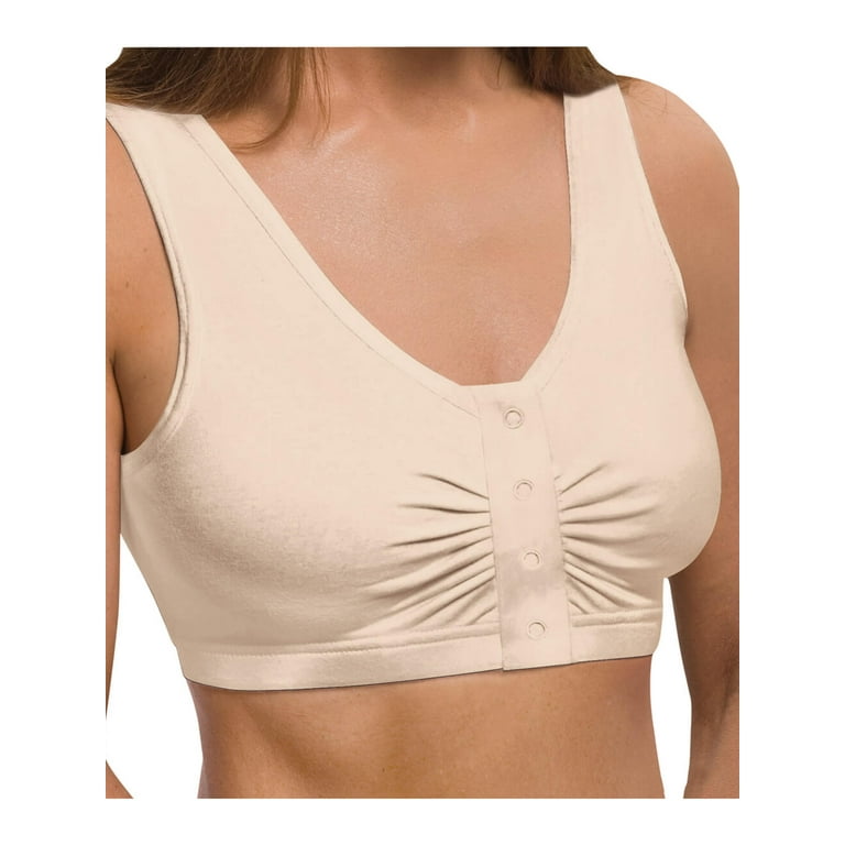 Snap Front Seamless Bra with Ultra-Wide Straps For Comfort and Support,  Plush Fabric - Nude, 3XL