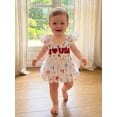 thumbnail image 6 of BemeyourBBs Newborn Baby Girl 4th of July Romper Dress Outfit Patriotic Independent Day Summer Smocked Dress Cute I Love USA Letters Embroidery Flying Sleeve Star Print Tulle Tutu Dress Playsuit, 6 of 9