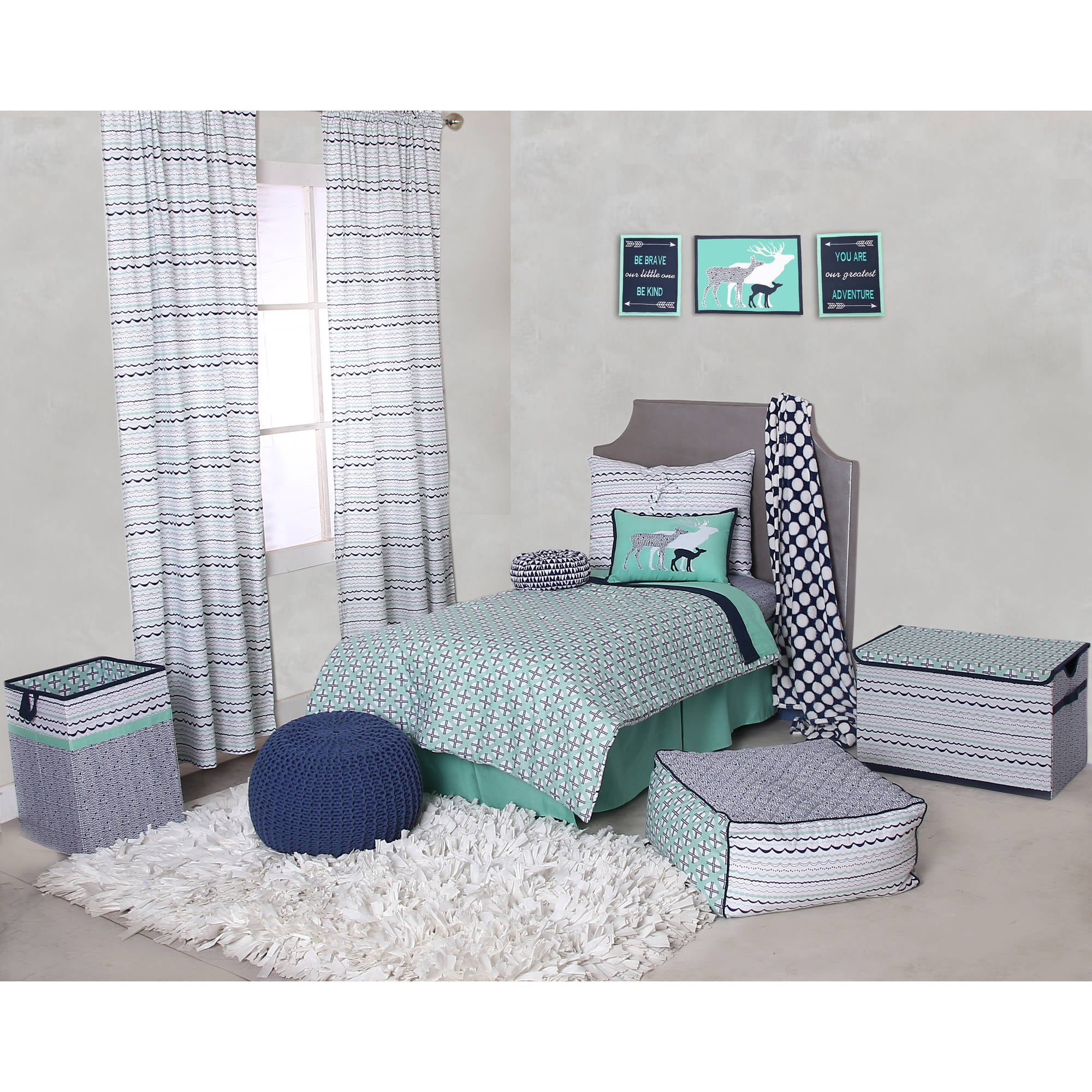 Bacati Noah Tribal Mint Navy 4 Piece Toddler Bedding Set 100