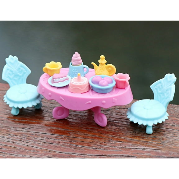 Minilpsshop Mini Retro Furniture Table Chairs Food Drink Cake Accessories for Mini Pet Cats Dogs Figures Toys,Cute Xmas Gift for Kids