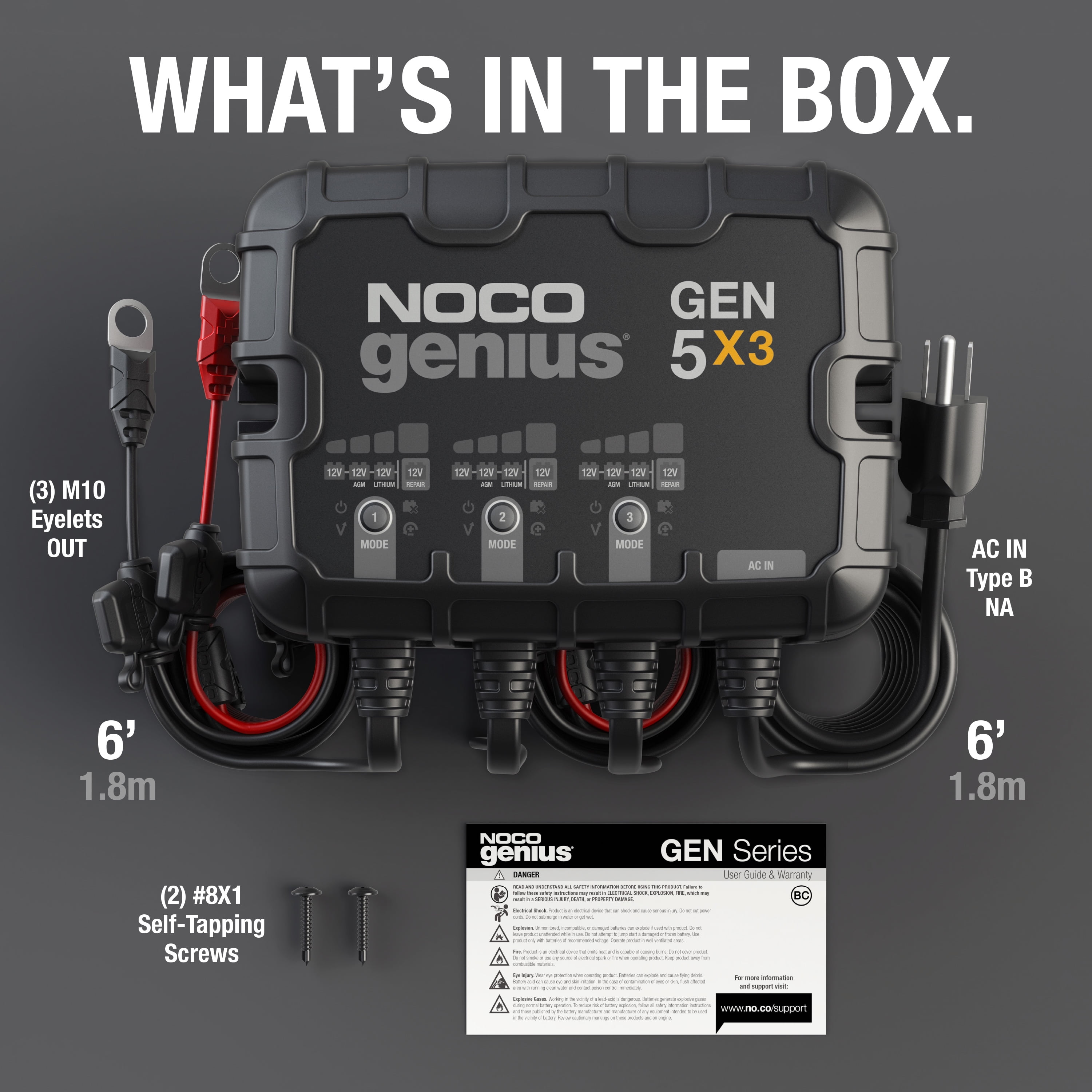 NOCO Genius GEN5X3 3-Bank 15A (5A/Bank) 12V Onboard Battery Charger 
