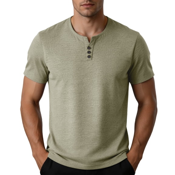 hotojiny Men's Henley Shirt Comfortable Short Sleeve T-Shirt Lightweight Solid Color Basic Tees Casual Summer Tops for Big and Tall