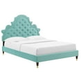 thumbnail image 2 of Modway Gwyneth Tufted Performance Velvet Queen Platform Bed in Mint, 2 of 10