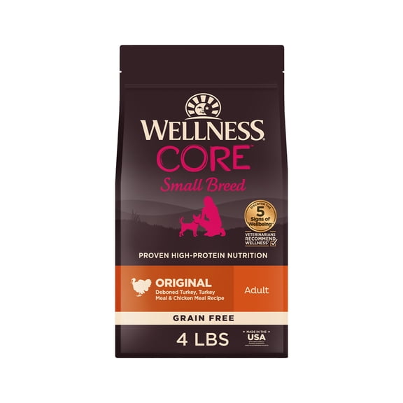 Wellness CORE Dry Dog Food, Small Breed, Grain Free, High Protein, Natural, Original Turkey & Chicken Recipe, (4-Pound Bag)