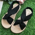 thumbnail image 6 of Summer Sandals Clearance, Xunlbb Sandals Women Wear Straw Linen Roman Sandals Elastic Flat Women's Shoes In Summer(Black,Size:39), 6 of 6