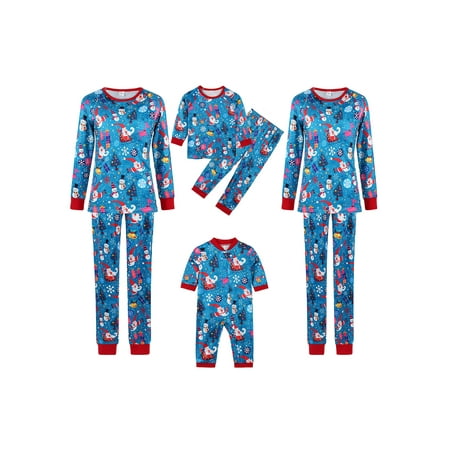 

Christmas Parent-child Nightwear Set/ Jumpsuit Blue Long Sleeve Printed Pattern Tops and Pants Men/ Women/ Kids/ Babies