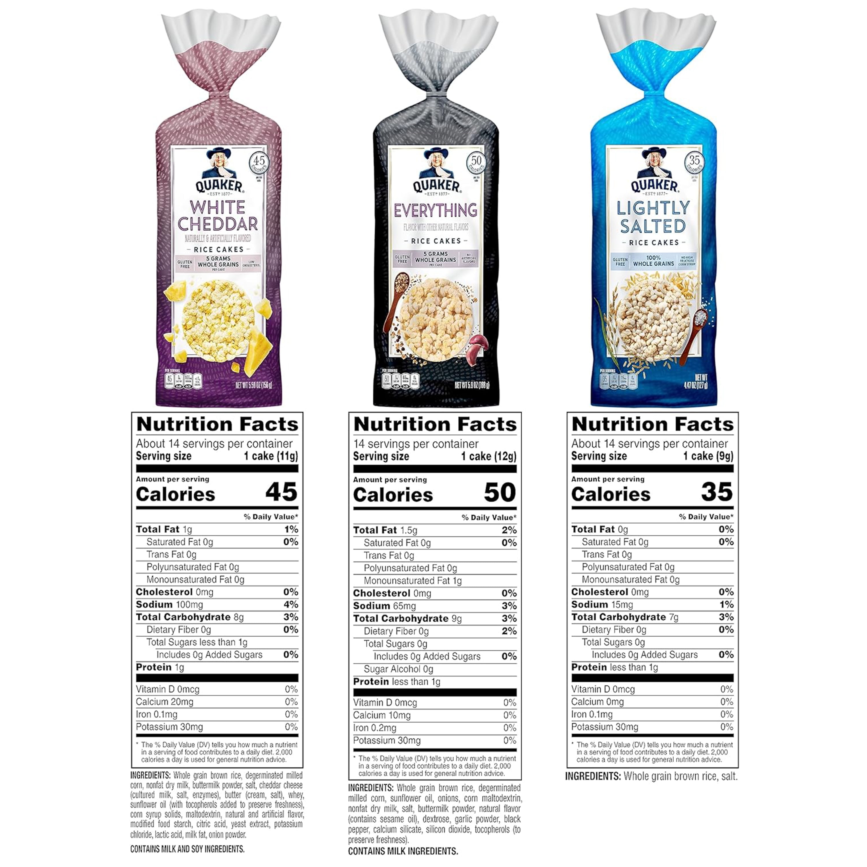 Quaker Large Rice Cakes, 3 Flavor Topper Variety Pack, Pack of 6