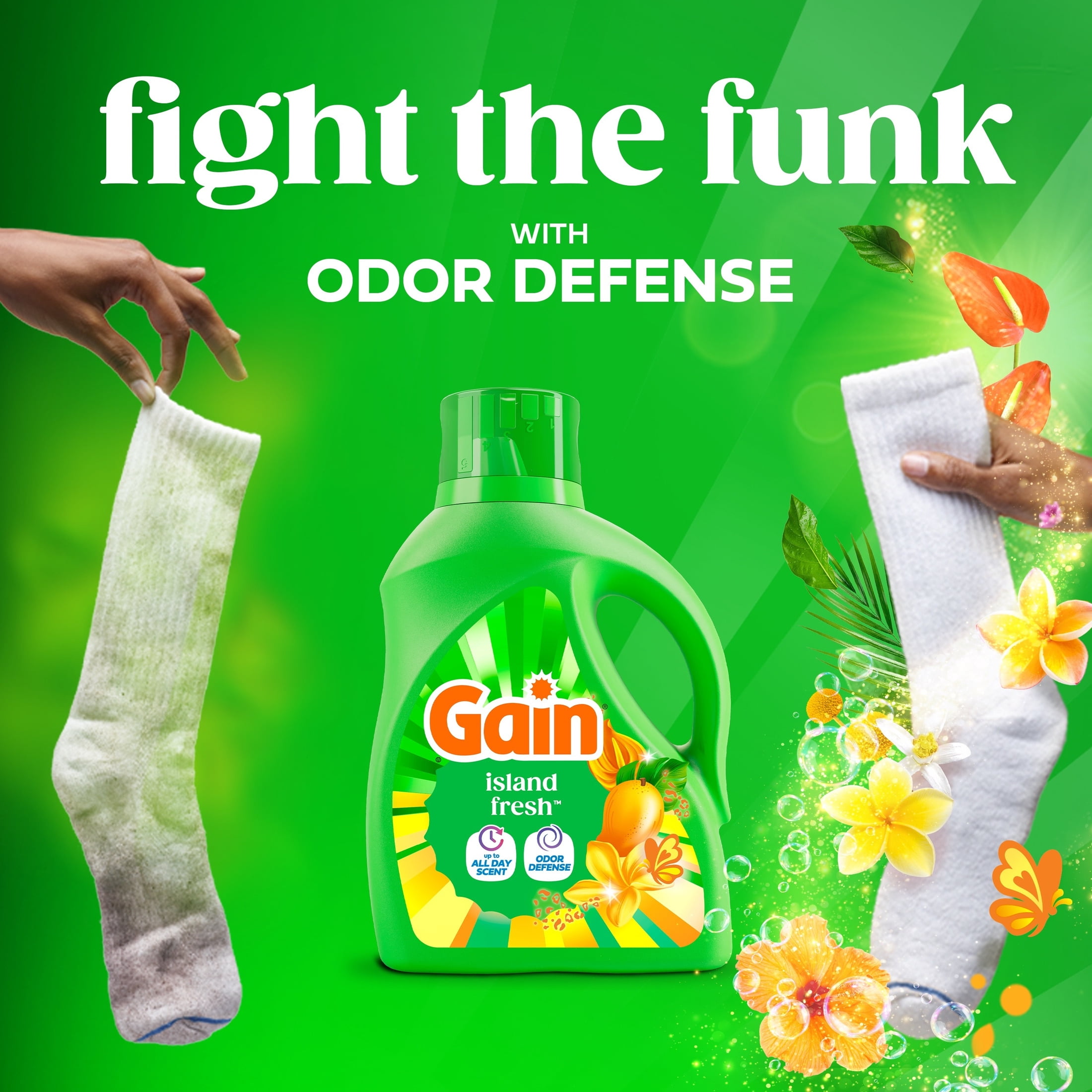 Gain Liquid Laundry Detergent, Now with Odor Defense, Island Fresh Scent, 39 fl oz, 29 Loads