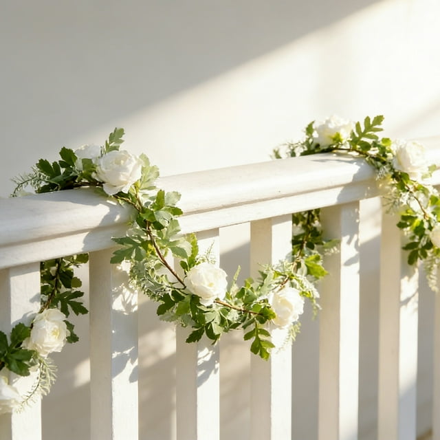 Guirlande Florale Artificielle de 6 Pieds avec Roses Blanches et Gypsophile, Chemin de Table de Mariage en Soie Réaliste – Guirlande de Paradis Durable pour Centre de Table, Arche, Fête, Décoration de Maison