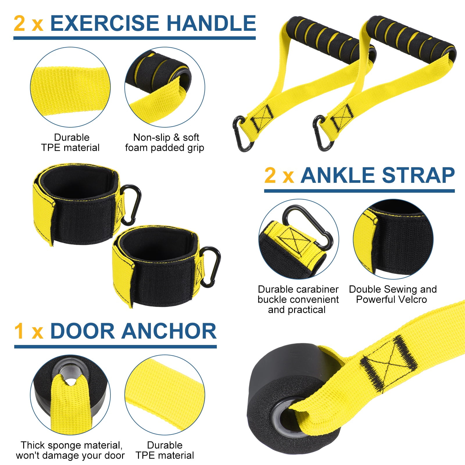 Uxcell Resistance Bands Set, 6 Level Exercise Bands for Working Out with Door Anchor/Handle/Ankle Strap/Pouch, 300LB & Yellow & Grey- Fitting For(Women & Men Home/Gym Train/Yoga)