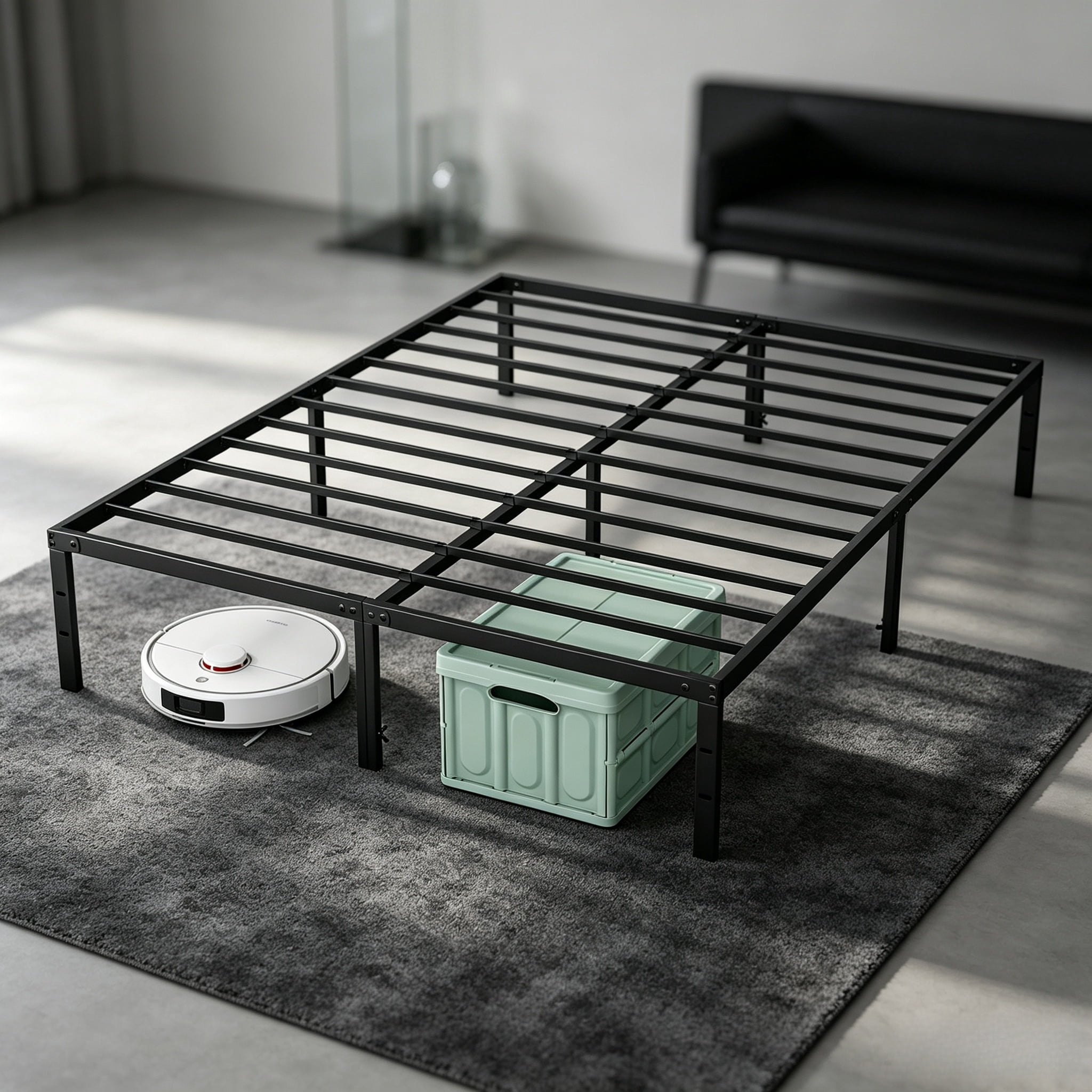 Full Size Metal Platform Bed Frame with Sturdy Steel Slats, No Box Spring Needed, 12-Inch Under‑Bed Storage