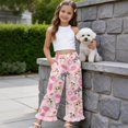 thumbnail image 5 of COEQINE Girls Wide Leg Long Pants with Ruffle Straight Leg High Waisted Summer Trousers Stylish Outfits Flowy Playwear for 7-8 Years Kids, Cat Strawberry Ice Cream Pink, 5 of 8