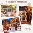 thumbnail image 6 of Auarte Outdoor Wooden Playhouse for Kids Ages 3+, DIY Themed Play House with Coffee Set, Cash Register, Bench, Wind Vane, Flip-Over Bench, Chalkboard, 6 of 11