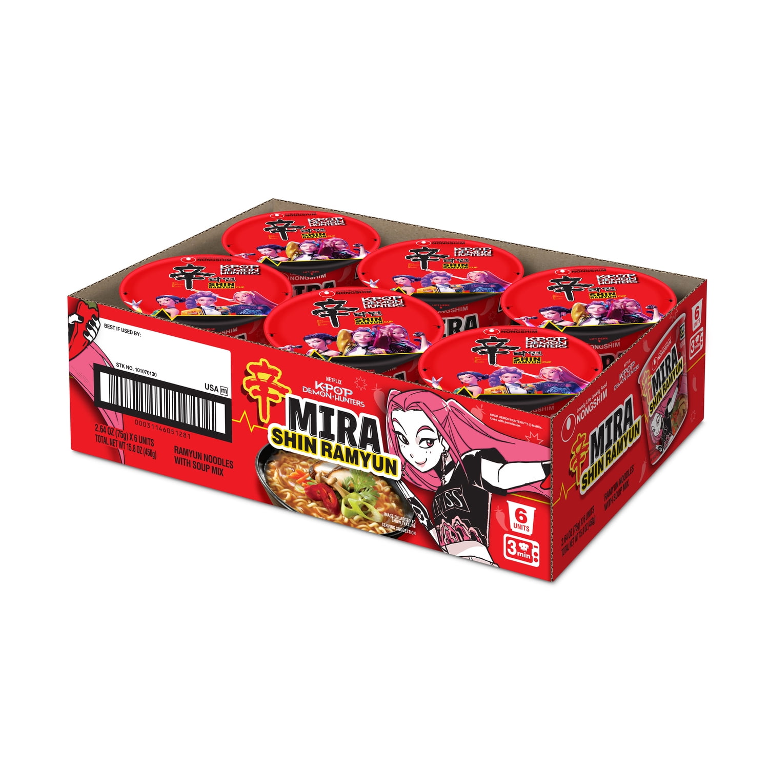 Nongshim K-Pop Demon Hunters Mira Shin Ramyun Spicy Beef Ramen Noodle Soup Cup, 2.64oz X 1 Count, Shelf-Stable