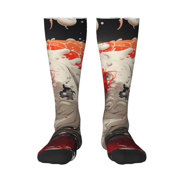 Balery Abstract Red Koi Fish Art Calcetines novedosos Calcetines deportivos Calcetines hasta la rodilla Calcetines de algodón Calcetines originales y geniales