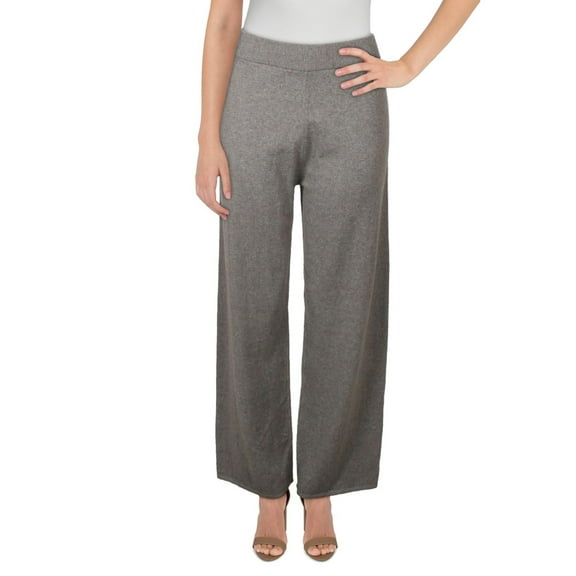ANNE KLEIN Womens Gray Ribbed Pull On Heather Wide Leg Pants L