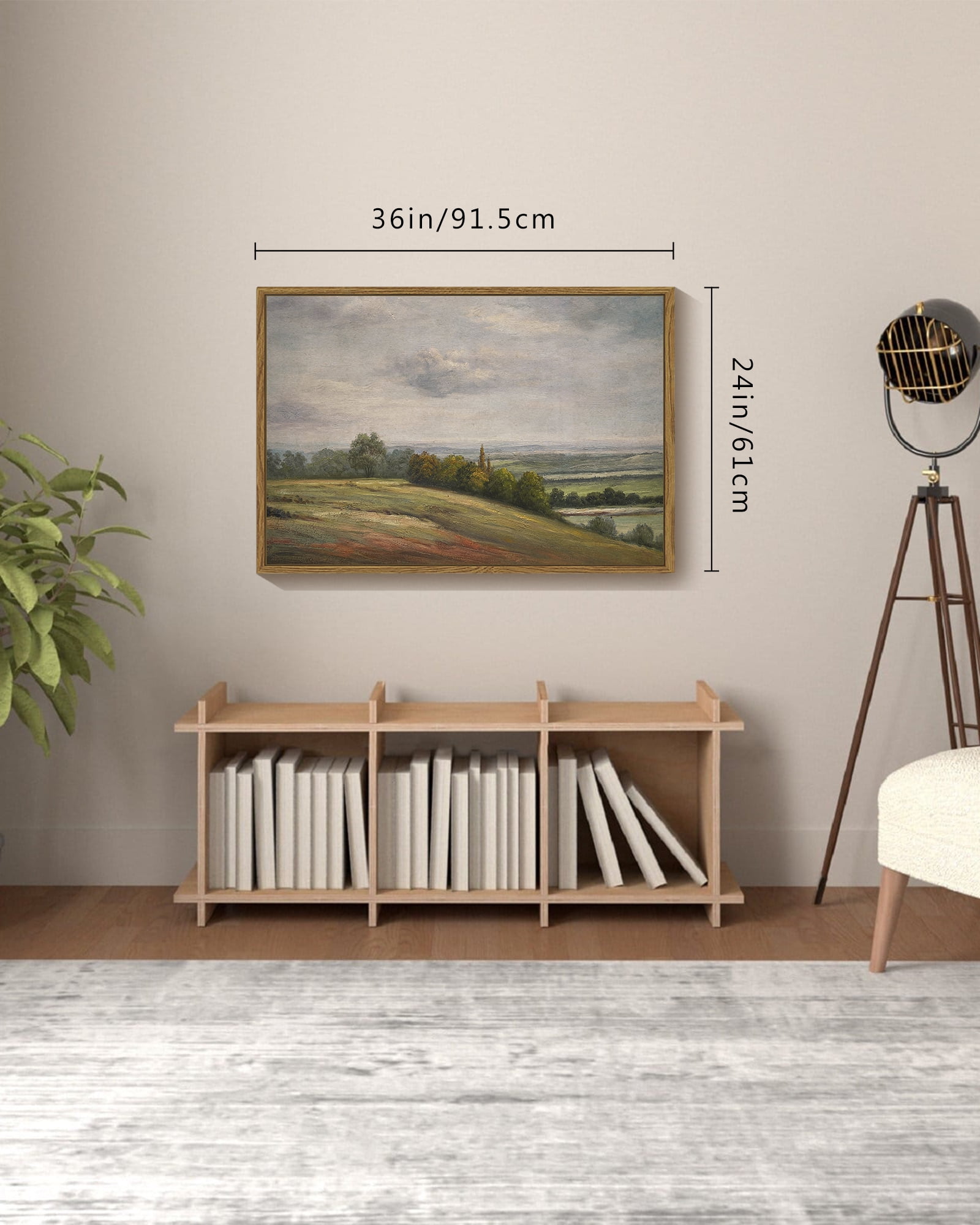 Drsoum Framed 24x36in Landscape Canvas Vintage Classical Framed Paints White Clouds Over Vast Grassland Room Decor - Natural Framed