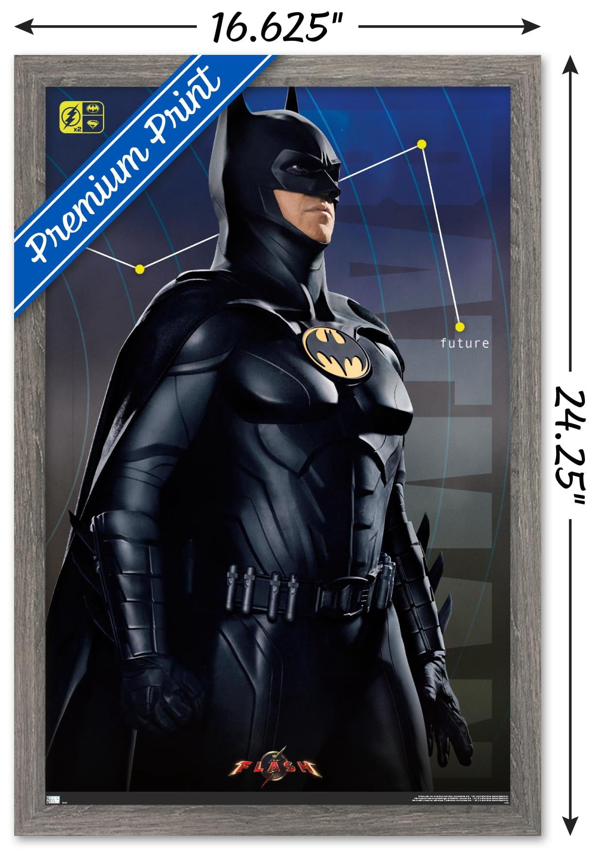 DC Comics Movie The Flash - Batman Triptych Wall Poster, 14.725" x 22.375" Framed