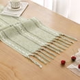thumbnail image 3 of Table Runner and Placemats Set of 4, Yamaziot Washable Fabric Rectangle Dining Table Mats with Tassels, 13"x72" Table Flag & 13"x18" Place Mats, Hemstitch Green, 3 of 9