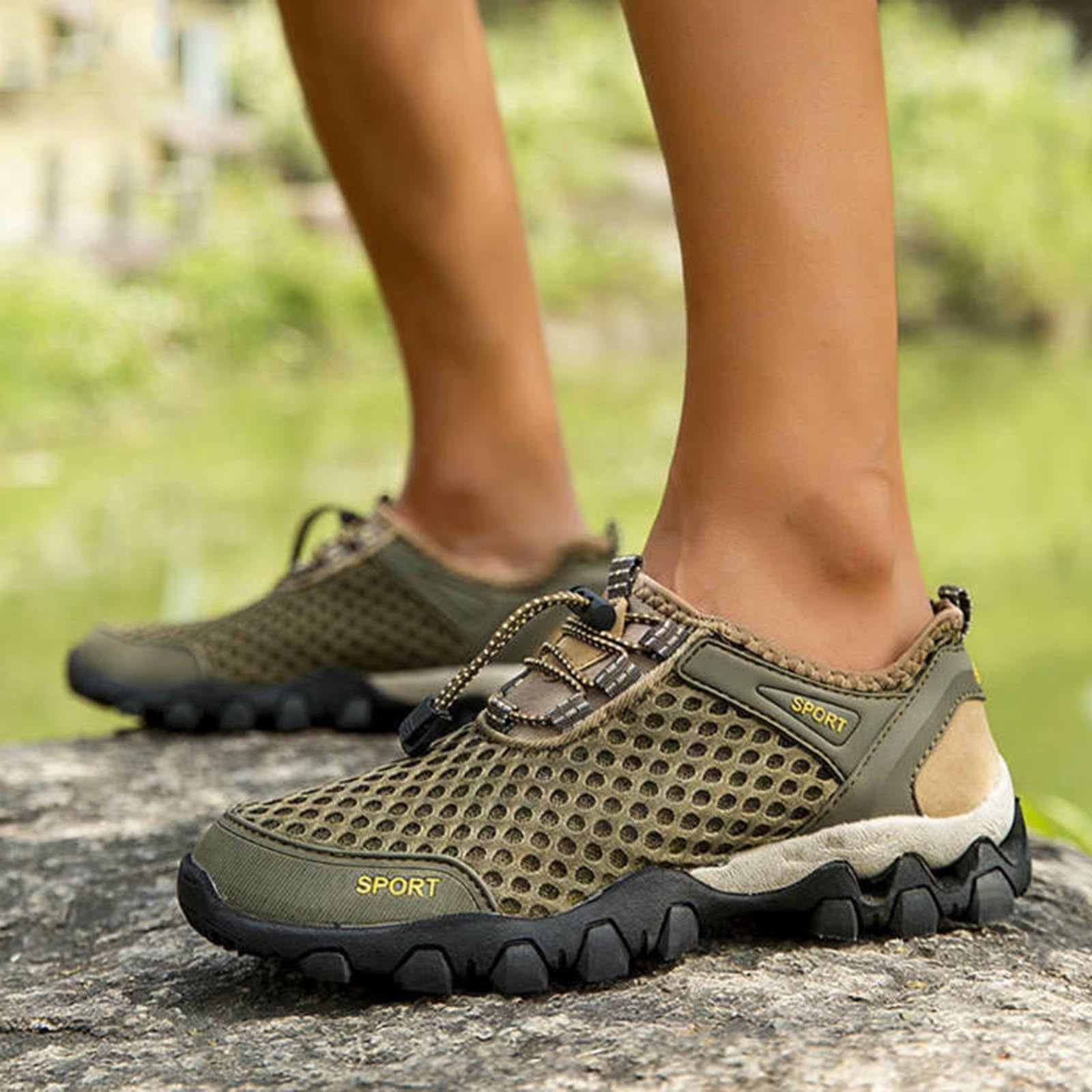 Mens Quick Dry Breathable Water Shoes Non-slip Lightweight Mesh Aqua Sneakers for Hiking Kayaking Fishing Beach Green,Size 9