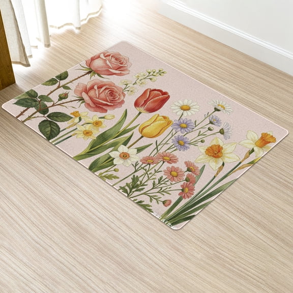Spring Floral Bathroom Rugs 15.7*23.6IN , Extra Soft Absorbent Bath Rugs Bath Mats for Bathroom Floor, Tub and Shower, Home Decor Accessories