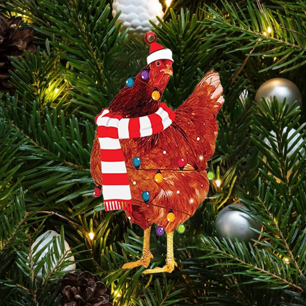 4 Uds. Adorno de gota de Navidad de pollo, decoración colgante de madera, recuerdo de fiesta (B)