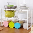 thumbnail image 4 of 2 Tier Expandable Under Sink Shelf, Movable Multifunctional Kitchen Shelf Organizer Rack, Under Sink Storage Organizer for Bathroom Livingroom Bedroom Closet Kitchen Cabinet Shoe Spices, White, 4 of 7