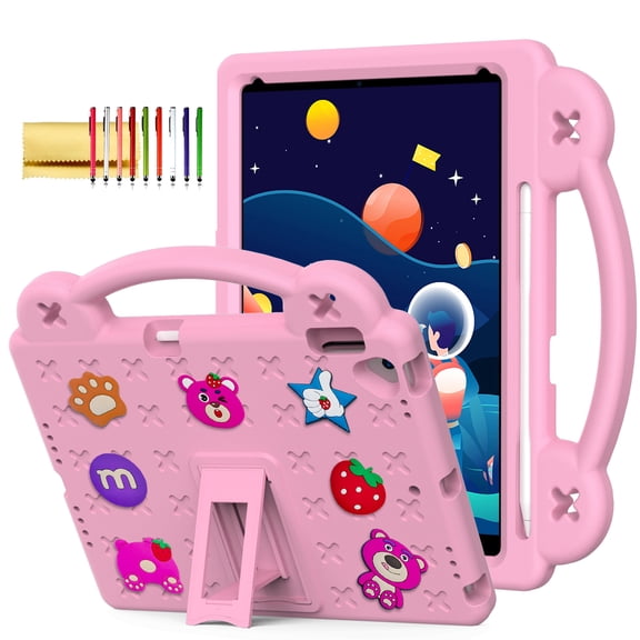TECH CIRCLE for iPad 9th/8th/7th Gen 10.2" Kids Case,Cartoon Panda Shockproof Rugged Lightweight Convertible Handles Stand Kid Friendly Case with Pencil Holder for iPad 10.2 2021/2020/2019,Pink