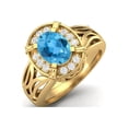 thumbnail image 2 of 8x6mm Oval Swiss Blue Topaz 925 Sterling Silver Gold Vermeil Filigree Celtic Women Valentines Day Gifts Ring, 2 of 4