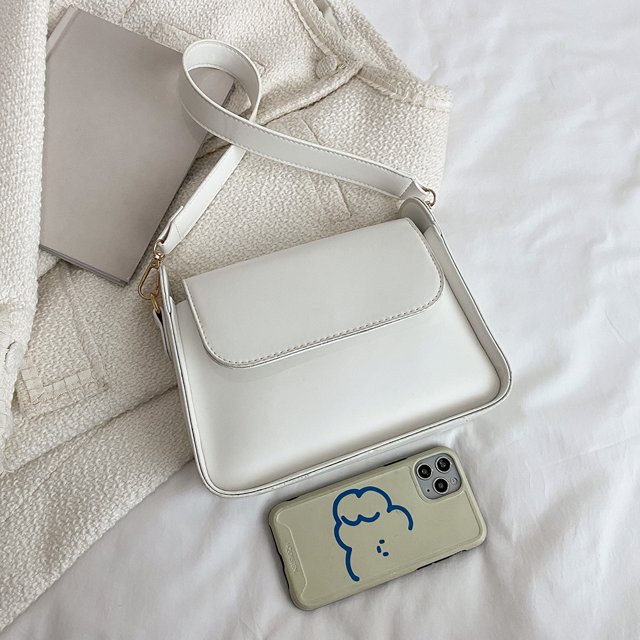 Bolsa de hombro de cuero de Color sólido Retro para mujer de mano con solapa cuadrada JShteea Para Estrenar