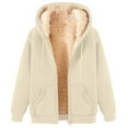 thumbnail image 3 of felwors Women's Fleece Lined Full-Zip Hooded Jacket with Pockets - Warm Casual Outwear for Daily Wear Beige, XXL, 3 of 4