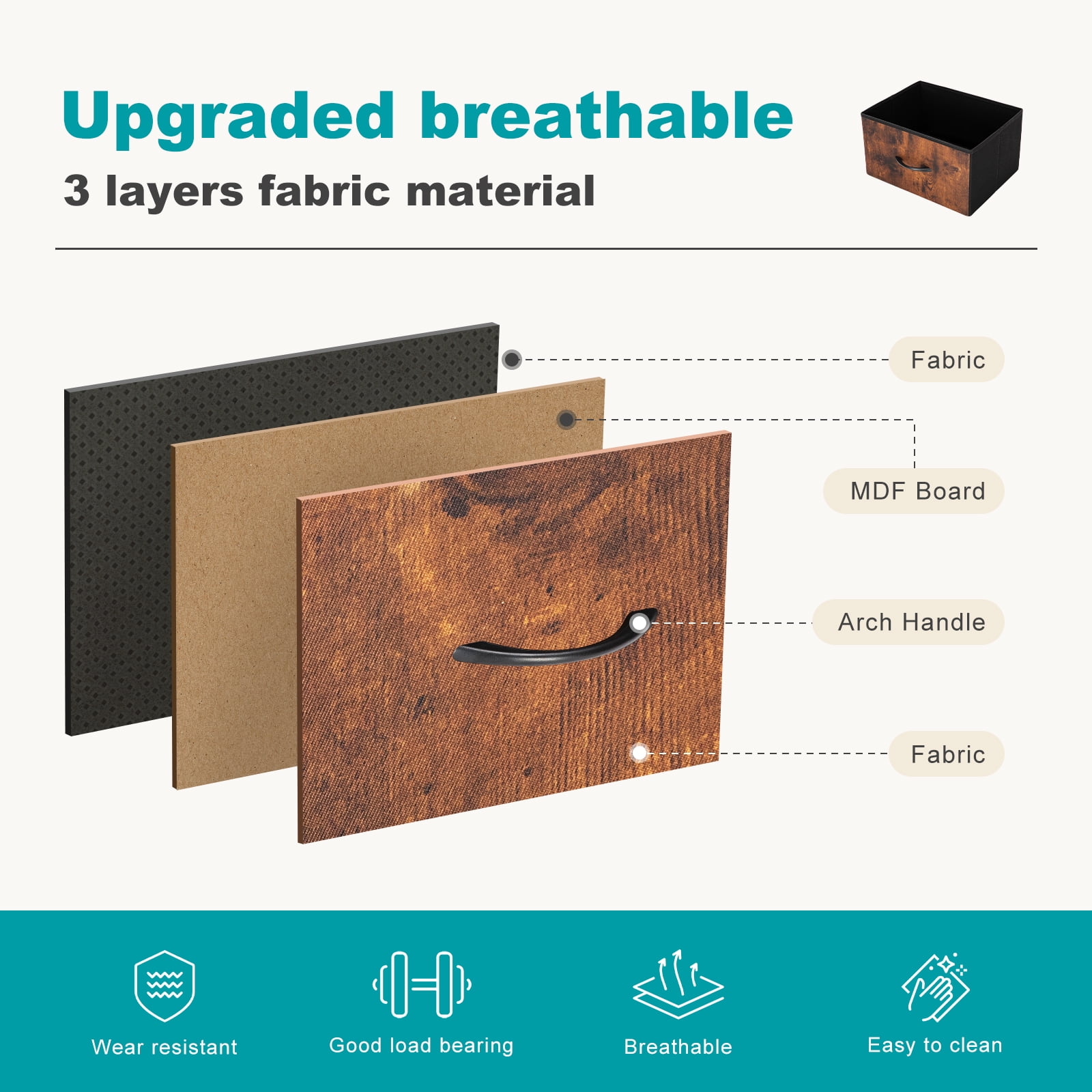 JIOABL 9 Drawer Chest Organizer with Fabric Bins, Dresser for Bedroom, Tall Steel Frame, Rustic Brown