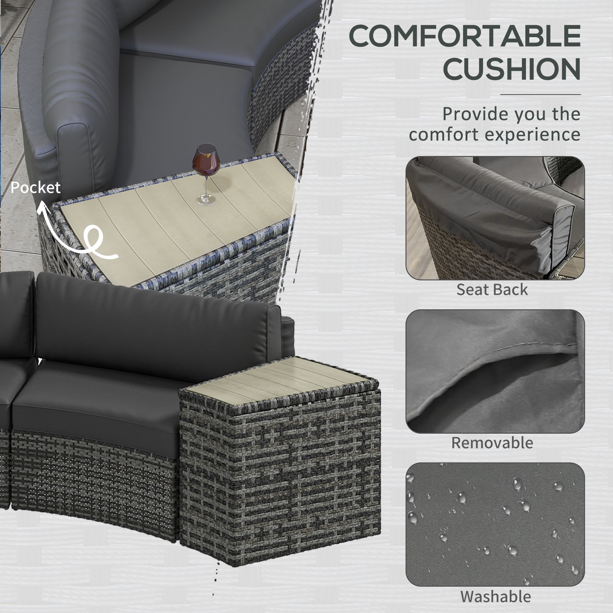 Outsunny 8pc Patio Furniture Set with Sofa, Chair, Umbrella Hole, Gray