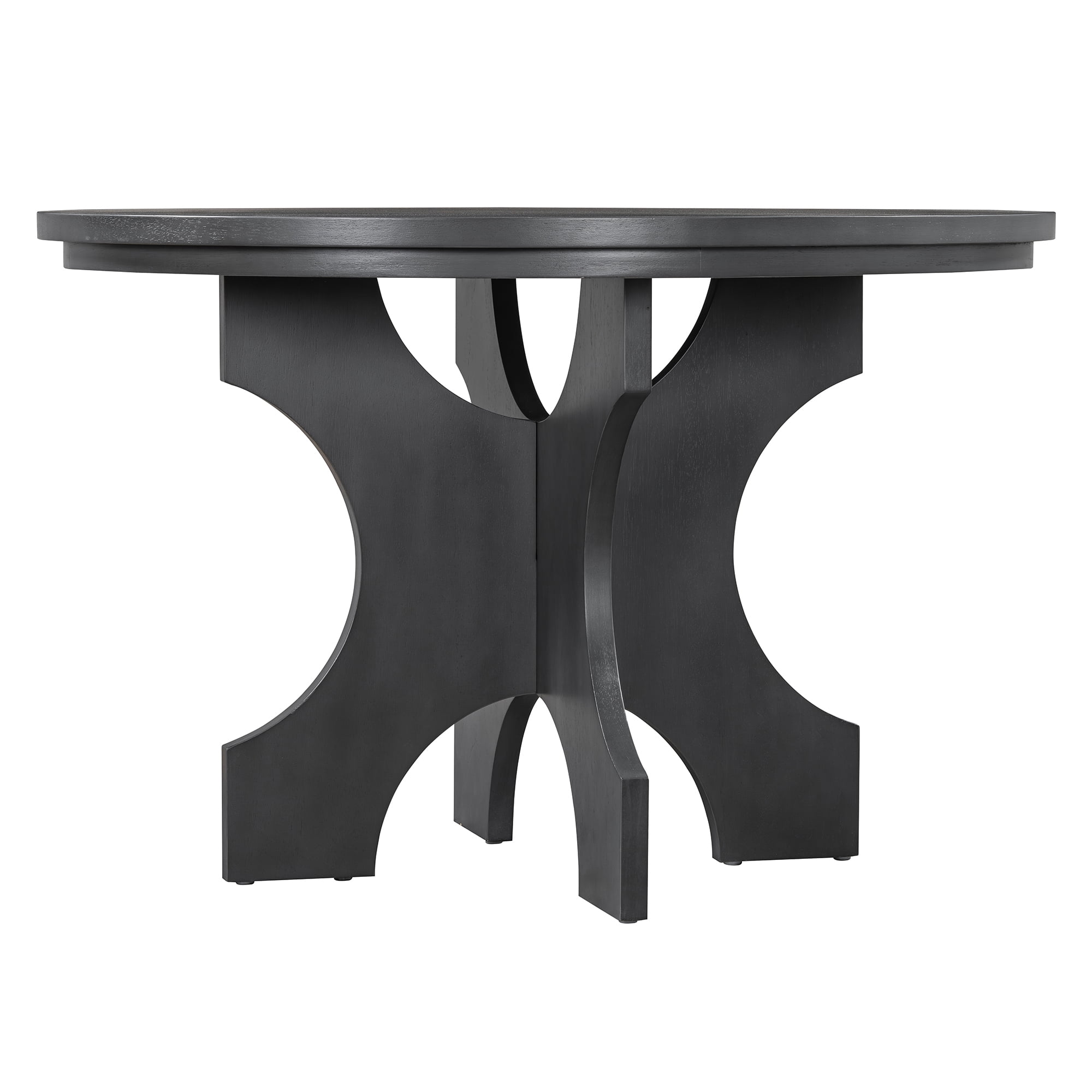 Euroco 5-Piece Round Dining Set,Rustic Kitchen Table Set with 3 Upholstered Chairs and Curved Bench for Dining Room/Kitchen/Living Room,Gray