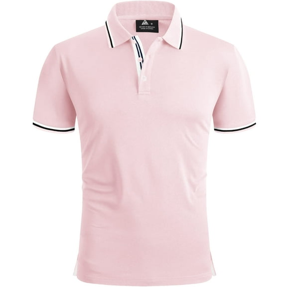 Geeksport Polo Shirts for Men Short Sleeve Solid Color Causal Collared Golf Tennis T-Shirt Men's Golf Polo Shirts Business Polo Shirts light pink L