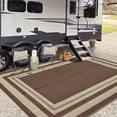 thumbnail image 2 of Hasoo 8' x 10' Brown Outdoor Rug for Patio Decor Waterproof Plastic Straw Modern Geometric Carpet PP Tube Woven Portable Camping Mat for Picnic Balcony, 2 of 6