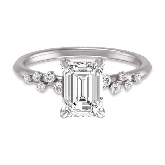 SZUL Women's 14K White Gold Diamond Aria Ring with IGI Certified 2.50 Carat Emerald Cut Lab-Grown Diamond