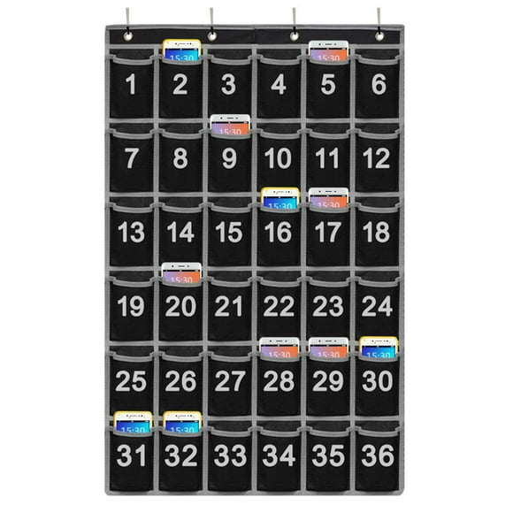 Godery Numbered Classroom Pocket Chart for Cellphone and Calculator holder, 36 Hanging Wall or Door Organizer (36 Pocket)