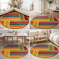 thumbnail image 4 of Round Rugs 4Ft, Bohemia Round Area Rug Washable Indoor Throw Carpet, Retro Minimalist Geometric Stripes Patchwork Rustic Soft Non Slip Circle Rug for Kitchen Nursery Room Home Decor Aesthetic, 4 of 8
