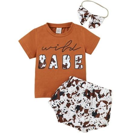 

Zlekejiko Toddler Boys Girls Short Sleeve Cartoon Printed T Shirt Tops Shorts Headbands Outfits